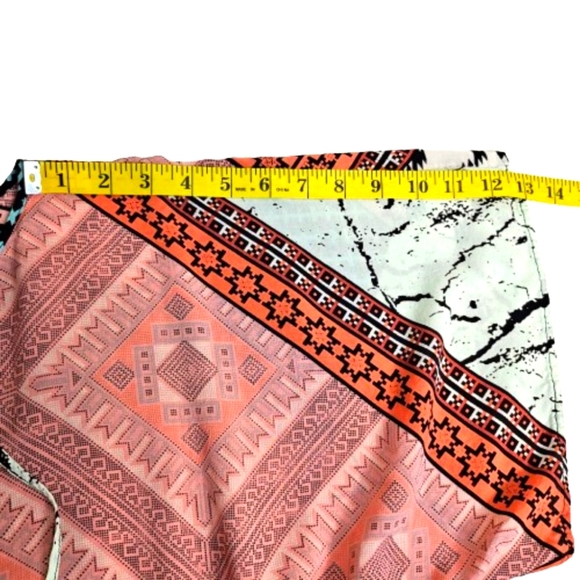 Womens Multicolored Mix Pattern Tie V-Neck Smocked Waist Mini Spring Dress M - Picture 8 of 11